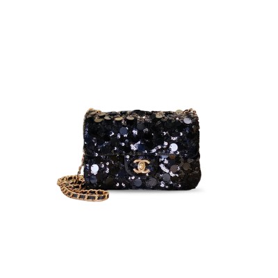CHANEL FLAP BAG SEQUINS & GOLD-TONE METAL GOLDEN (21*14*8cm) 